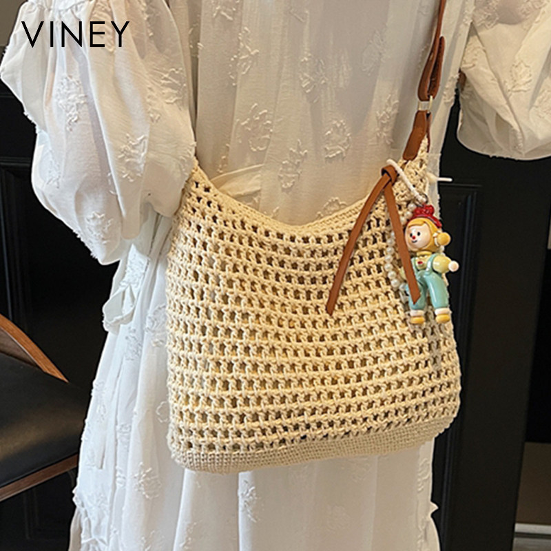 Viney 2026 New Summer Beach Vacation Woven Bag Women's Shoulder Bag Commuter Crossbody Beach Bag - Thumbnail 4