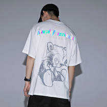 Bear print short-sleeved T-shirt mens summer ins trendy national tide loose trendy brand hip-hop shoulder half-sleeve top