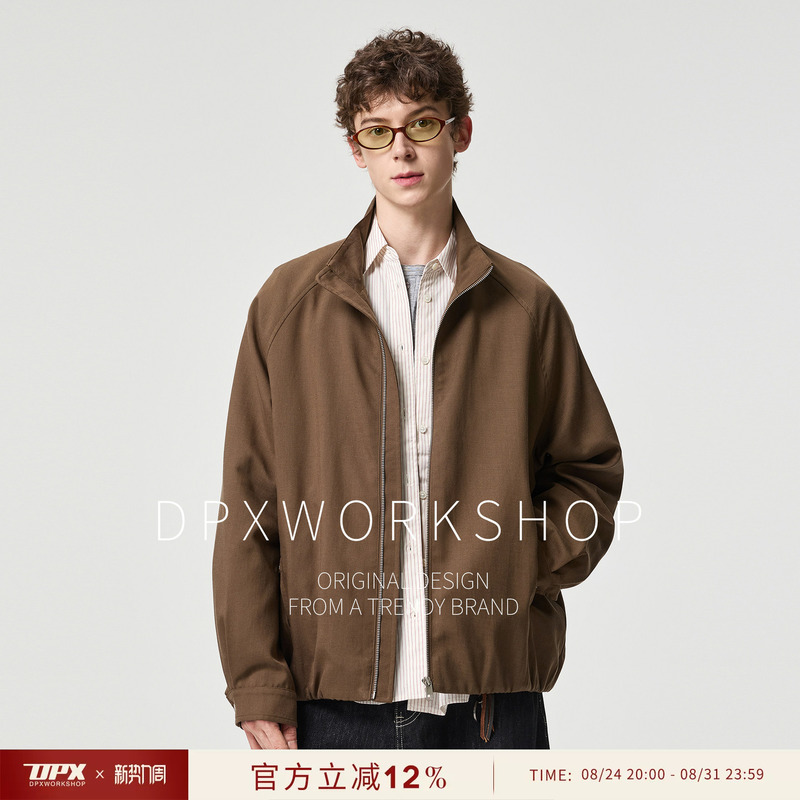 Dpx Old Money Style Patchwork Stand Collar Jacket for Men, New Autumn Loose Casual High-End Lyocell Top Coat