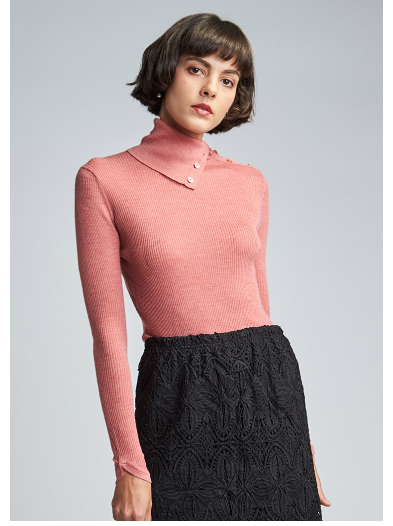 Ai Ge Etam nút trang trí Áo len dệt kim cổ cao cổ cao giữa áo len dệt kim nữ hiệu 80117115 áo khoác cardigan nữ