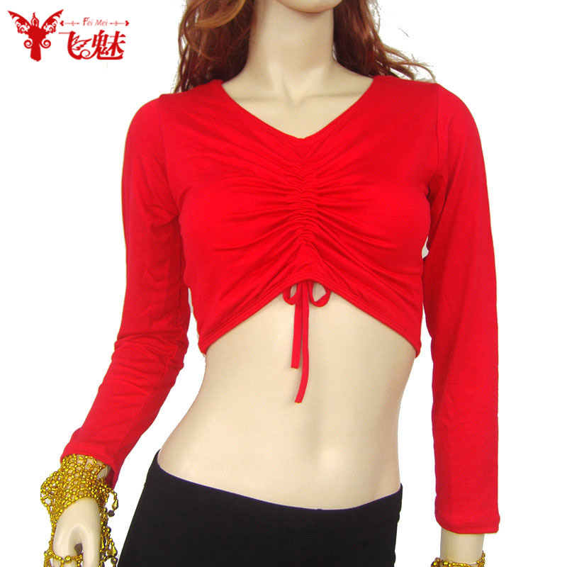 Flying so you think belly dance top sexy long sleeves wrinkle V-neck exercise suit top training suit spring and summer beginners