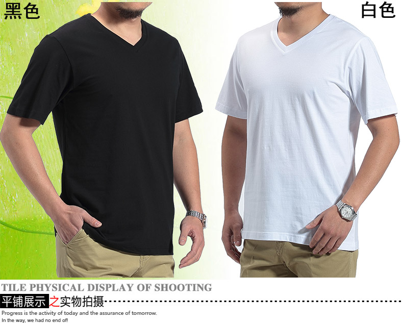 Áo thun nam tay ngắn cotton cổ tròn màu V cổ rộng thả lỏng trung niên giản dị áo cotton trung niên áo thun nam big size