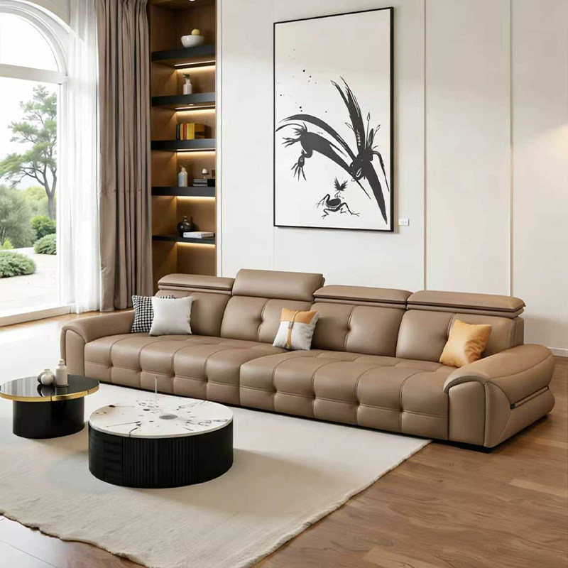 Итальянский светлый роскошный кожаный диван Lawrence sofa living room 2026 новый современный минималистичный встроенный функциональный диван из синели