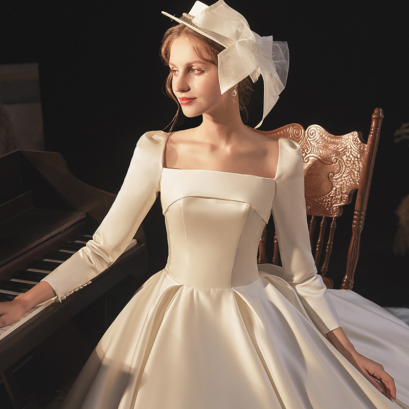 Satin long sleeved master wedding dress 2022 new spring bride bride bride bride bride bride bride bride bride bride bride bride bride bride bride bride bride thin arm drag