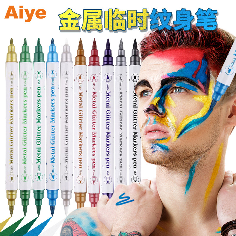 Temporary Tattoo Pen for Body Painting, Soft Tip Metallic Color Skin Marker Pen, DIY Double-Ended Marker Pen Temporary Tattoo Pen for Body Painting, Soft Tip Metallic Color Skin Marker Pen, DIY Double-Ended Marker Pen