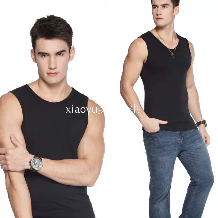Áo thun không tay nam mùa hè Modal Cotton V-cổ Thời trang Slim Vai rộng Màu cơ thể rắn Vest áo khoác nam mùa hè