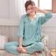 Đồ ngủ nữ thanh lịch mùa xuân và mùa thu cotton dài tay rộng kích thước trung niên phù hợp với phụ nữ mẹ dịch vụ nhà - Bộ Pajama