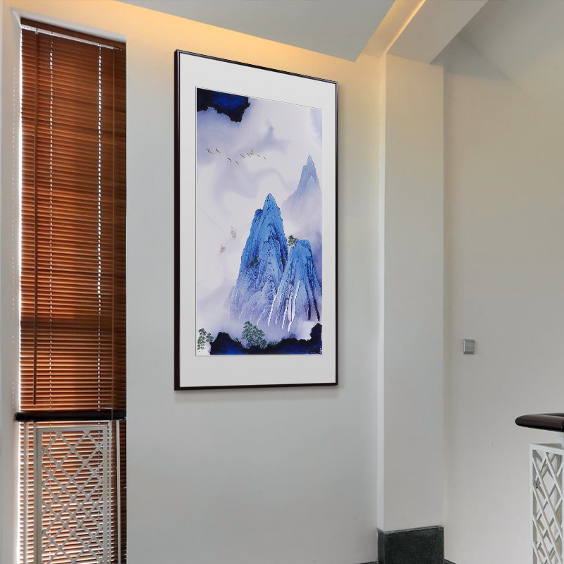 Wood carving porch painting relief rock color solid wood wood carving painting new Chinese style porch entrance hall landscape solid wood frame paint frame painting