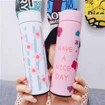 Korea stainless steel Harajuku wind ins thermos cup Girl heart student portable teacup Simple cute flower water cup