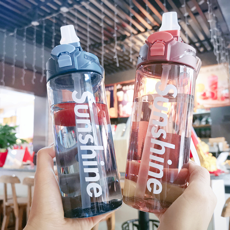 Simple sports water cup portable plastic cup fitness water cup creative personality trend male large capacity with straw cup