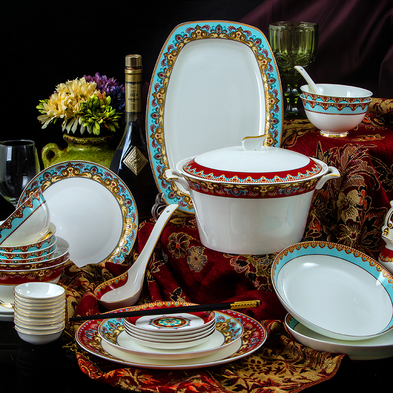 Jingdezhen European household ipads porcelain tableware suit 68 contracted ceramics dishes suit to use chopsticks dishes dishes