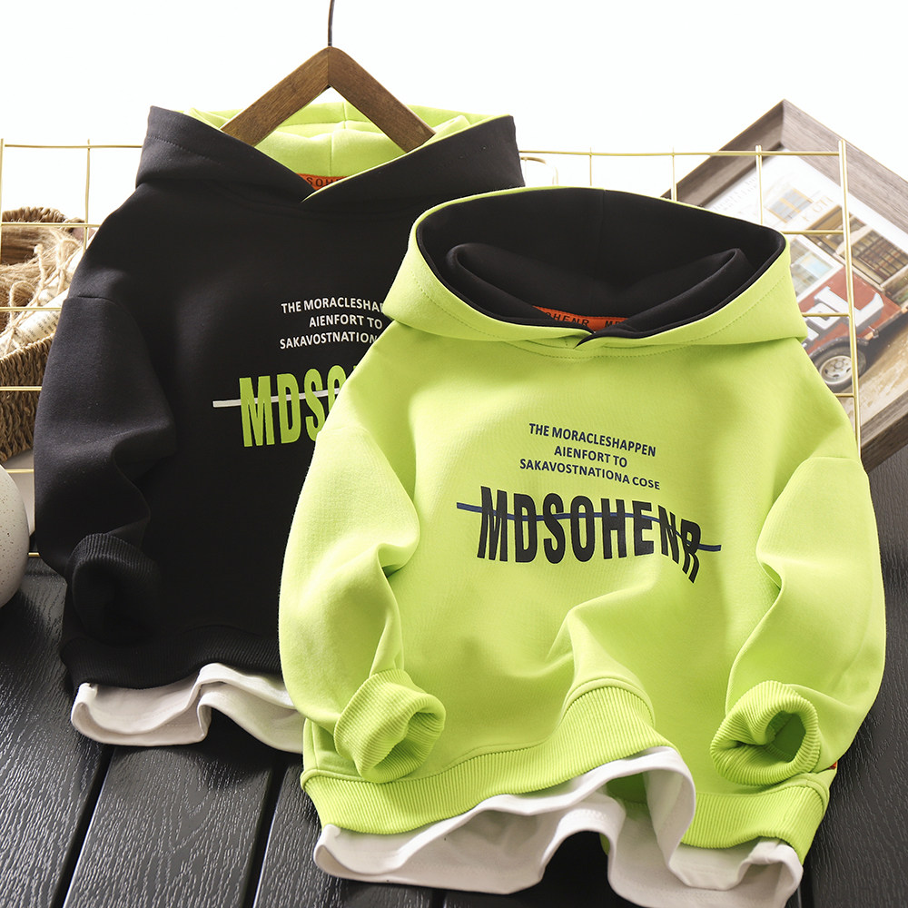 Boy's sweatshirt street sports blouse 2022 spring autumn new children's even hat leave two sets of hooded Korean version of spring clothing