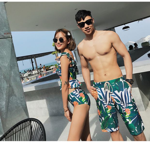 Kỳ nghỉ mới của cặp đôi đồ bơi ngực nhỏ gợi cảm chia đôi bikini boxer áo tắm ba mảnh nữ quần đi biển - Vài đồ bơi đồ đôi trắng đi biển	