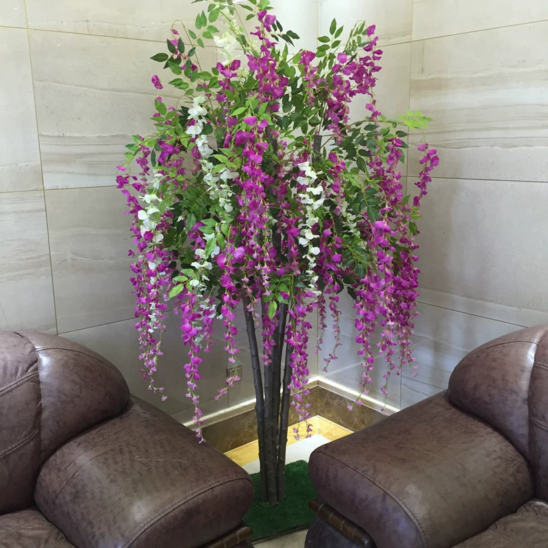 Mô phỏng Wisteria cây giả cây hoa giả trang trí phòng khách màu xanh lá cây xanh sàn nhà hoa lụa chậu gỗ rắn vận chuyển - Hoa nhân tạo / Cây / Trái cây