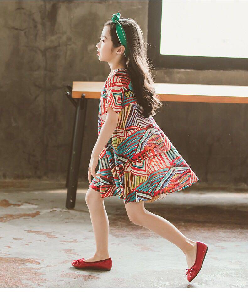 2020 Summer Posima national wind cotton linen line case of pattern mother daughter dress with loose seaside ocean dress