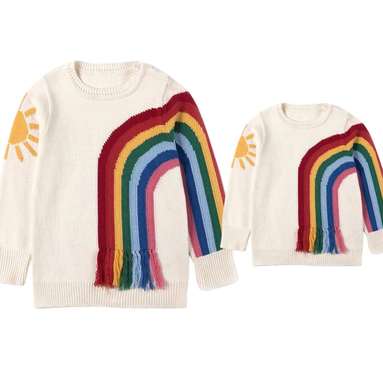 2017 autumn and winter high-end tennis red rainbow sun embroidery flow Su sleeve head knit wool thread pro-daughter dress sweaters