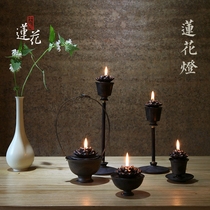 Grand Sauvignon Lotus New Chinese Vintage Candelabra Ornament Home Ceramic Oil Lamp Shi Lotus Lamp Holder for Buddha Lamp