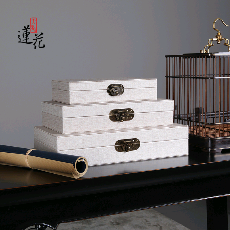 Big lotus modern new Chinese soft decoration storage box Model room Metal buckle PU leather imitation linen ornaments