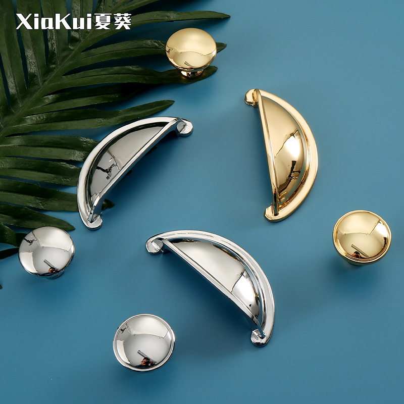Modern light luxury wardrobe handle pure copper solid European French 24K gold plated chrome bright silver drawer shell all copper handle