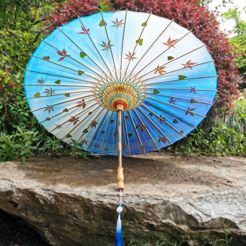 Flowers ancient style oil paper umbrella Handmade women rainproof sunscreen Bamboo leaves Maple leaves practical full wear Luzhou traditional oil paper umbrella