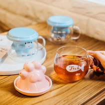 Cats claw tea water separation glass cup cute girl home creative belt clear water Cup bubble tea cup with lid