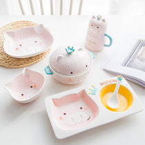 Cute ceramic instant noodle bowl girl heart home beautiful eating bowl plate soup bowl chopsticks single set tableware