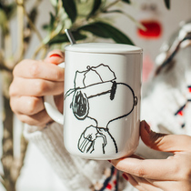 Cute Snoopy ceramic mug creative personality trend simple Japanese girl household water cup with lid