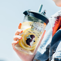 tritan plastic cup with straw for adults children creative personality trend cute girl Summer portable water Cup