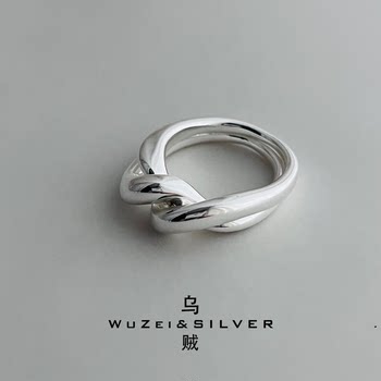 Wz&silver designer all-over s925 silver cross-wound double circle ring, advanced, versatile, simple and fashionable