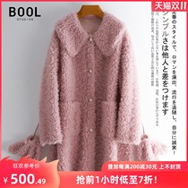 Bao 2021 autumn and winter New temperament suit collar sheep cut wool coat loose long Lamb hair coat women