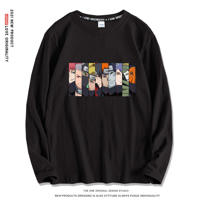 Naruto Naruto Co-Branded Pure Cotton Long-Sleeved T-Shirt Round Neck Spring and Autum Base Layer Shirt Youth Anime Clothing