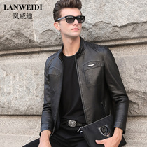  Haining leather leather clothing mens sheepskin motorcycle leather jacket short stand-up collar thin slim Korean version of the tide spring and autumn jacket