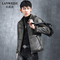 men's short lapel deer fur biker leather jacket lamb fur fur coat