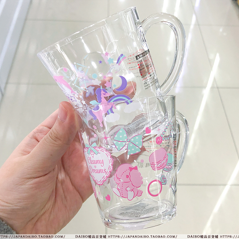 Japanese Grand Creation DAISO Pink Rabbit Unicorn Child Toothbrushing Wash Mouth Plastic Transparent Mark Cup