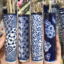 Japanese DAISO DAISO Japanese style traditional pattern blue mini mini ceramic tube wall-mounted vase