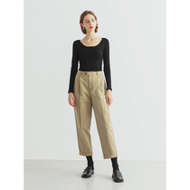 Slow Tea Mcha Full Cotton Card Its Color High Waist Old Daddy Pants Women Fall New retro tooling Wind hem tapered long pants