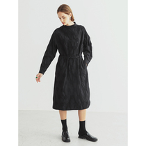 Slow tea black full cotton polo dot jacquard upright collar shirt with dress design feeling small new Chinese style lacing long dress