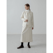 Slow tea milk white double face weave full cotton wide hem shade with small belly high waist a character half body dress autumn swarm with slim black dress