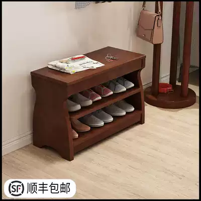 All solid wood shoe stool storage stool home door flip shoe cabinet type three-layer large size can sit on Chinese shoes