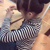 Exclusive parent-child male and female Spring Autumn East three-and-a-half high collar multifunction 100 hitch undershirt pure cotton striped long sleeves