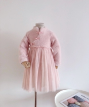 Florakids New Year Dress Girl Imitation Mink Princess Nepotism Dress Baby National Wind Thicken Plus Suede Dress Mesh Veil