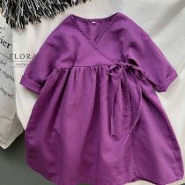 Childrens retro cotton linen dress girls baby ancient dress Han suit Wind long dress Artistic Breathable 80% sleeves Long dress dress