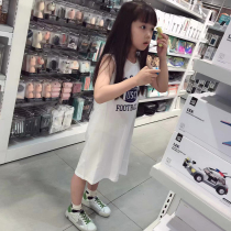 South Korean custom pure cotton casual sleeveless letter cotton dress girl baby pure color one-piece dress Summer cool and long dress