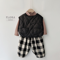South Korean autumn and winter retro male and female children clip cotton press gaggle waistcoat front and back wearing black vest jacket jacket warm cotton