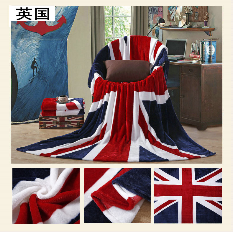 British American Cờ Chăn Casual Napping Chăn Dày Lamb Fleece Sinh Viên Duy Nhất Ký Túc Xá San Hô Fleece Sheets