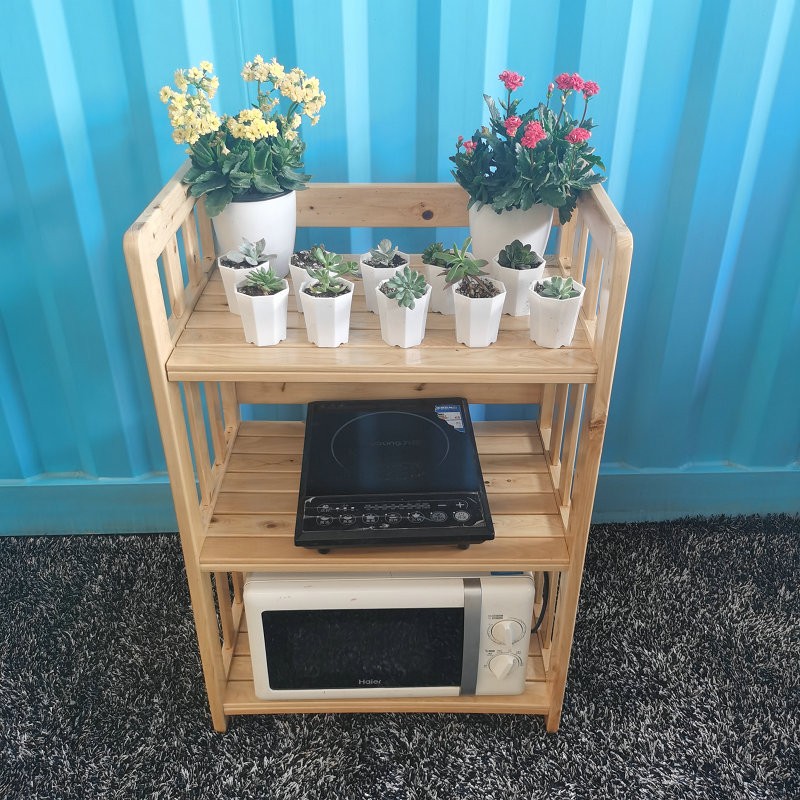 Berwood Microwave Rack Fields Garden Wind Full Solid Wood Flower Racks Free of perforated shelves Dining Side Multilayer Containing Reservoir Racks
