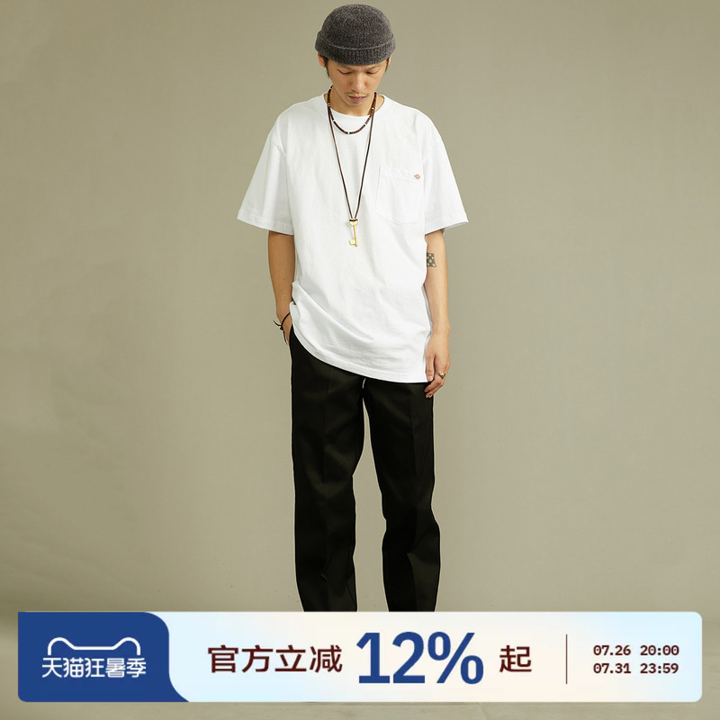 Dickies Pocket Short-Sleeve T-Shirt, Loose Regular Fit, Small Logo, Solid Color, Basic Casual Top for Couples J Dickies Pocket Short-Sleeve T-Shirt, Loose Regular Fit, Small Logo, Solid Color, Basic Casual Top for Couples J