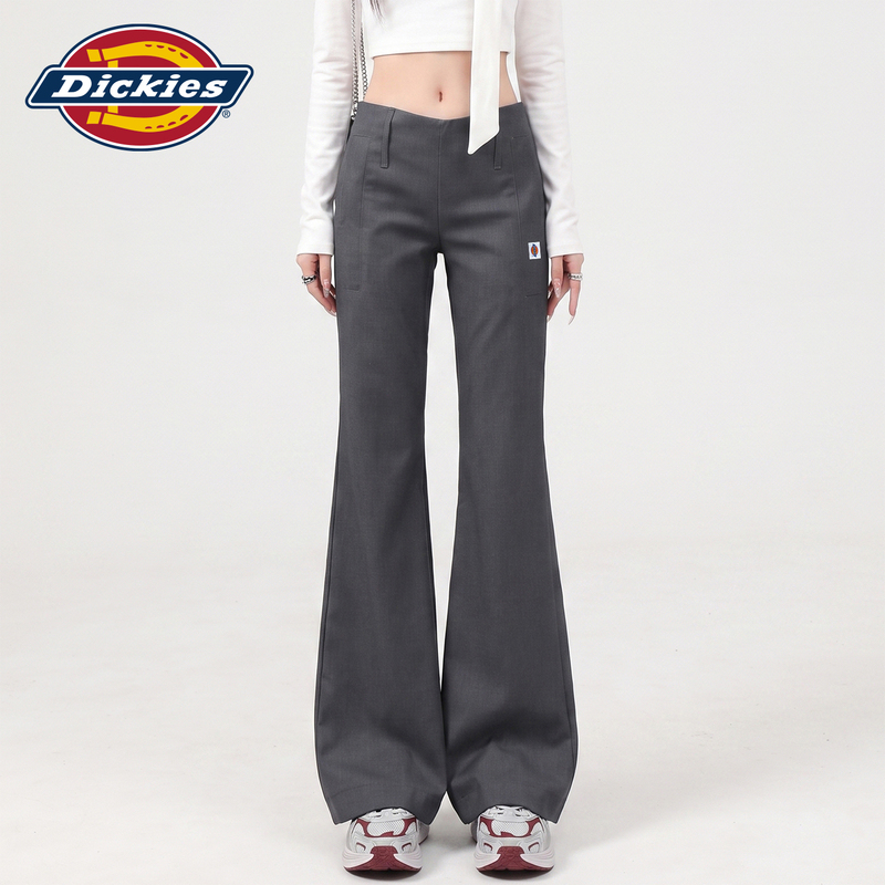 Dickies Gray Retro Flared Suit Pants for Women, Autumn Low-Waist Slim Fit Casual Bell-Bottom Pants Y