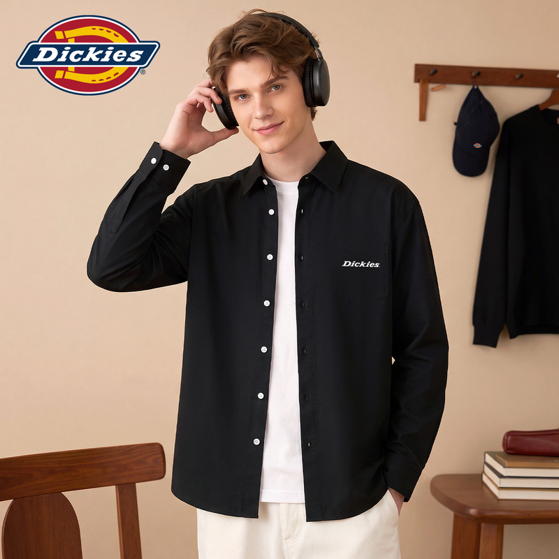 Dickies Men's Pure Cotton Long-Sleeved Shirt American-Style Loose Cleanfit Commuter Top Autum Thin Jacket a