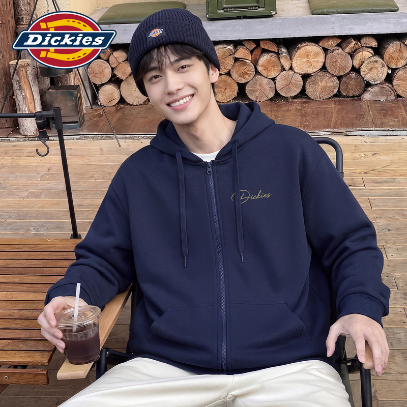 Dickies Men's Hooded Zip-Up Sweatshirt Spring and Autumn Loose Navy Blue Cityboy Casual Jacket a Dickies Men's Hooded Zip-Up Sweatshirt Spring and Autumn Loose Navy Blue Cityboy Casual Jacket a